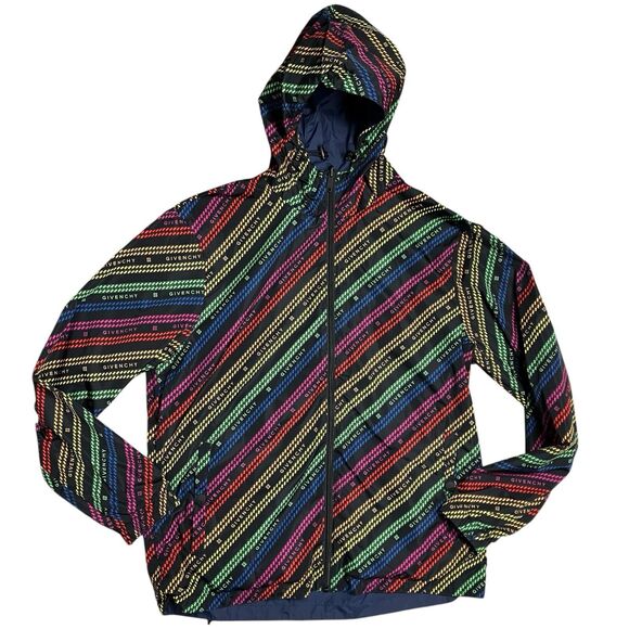 Givenchy Men XL Blue Reversible Full Zip Windbreaker Jacket Designer Lightweight